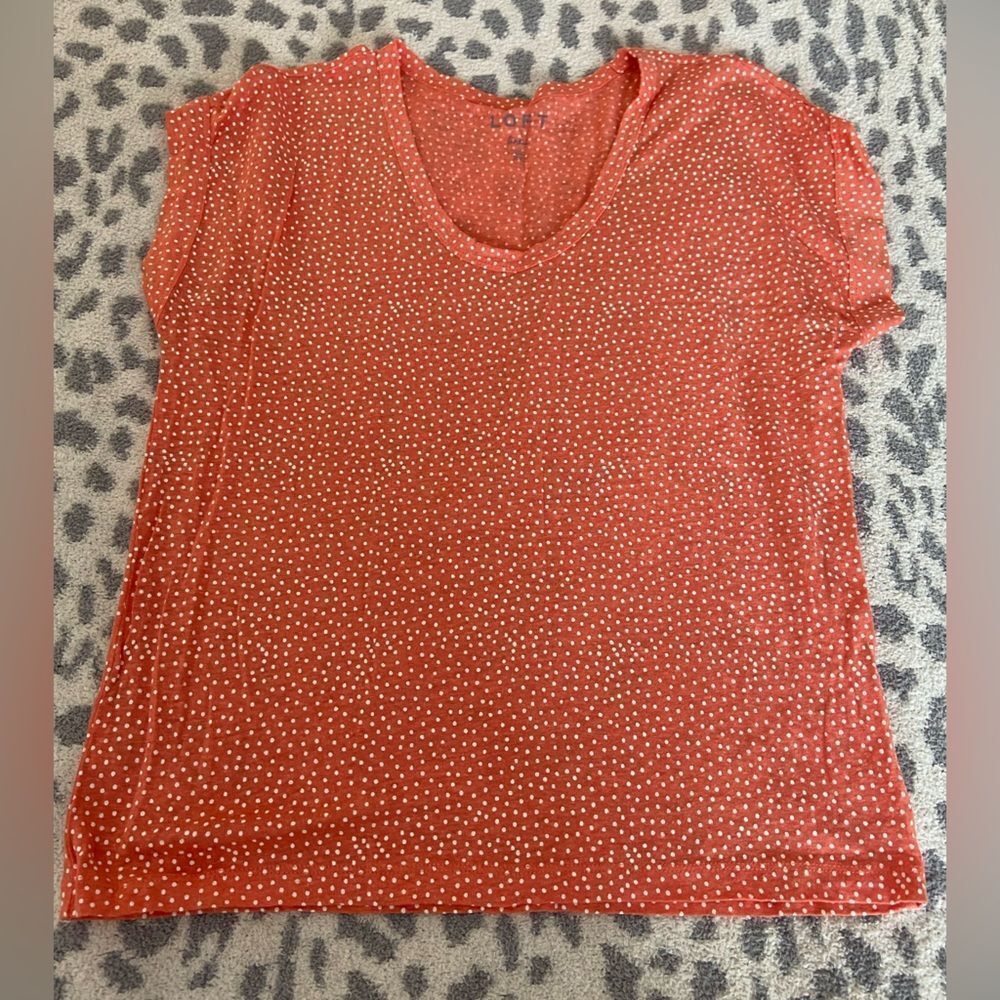 Loft orange polka dot linen muscle tee size xs